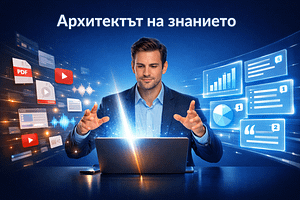 Архитектът на знанието – професионалист използва NotebookLM за подреждане и анализ на информация от PDF, видео, аудио и уеб източници с изкуствен интелект.